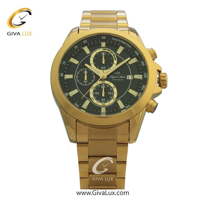 ساعت مچی اورجینال مردانه LdA سه موتوره کرنوگراف طلایی | طلایی| مشکی| کد رفرنس 2432